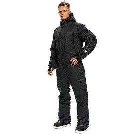 SNBOCON Mens One Piece Ski Suit Colorful Jumpsuits Snowboard Snowsuits Winter Outdoor Waterproof for Snow Sports(L,Black)