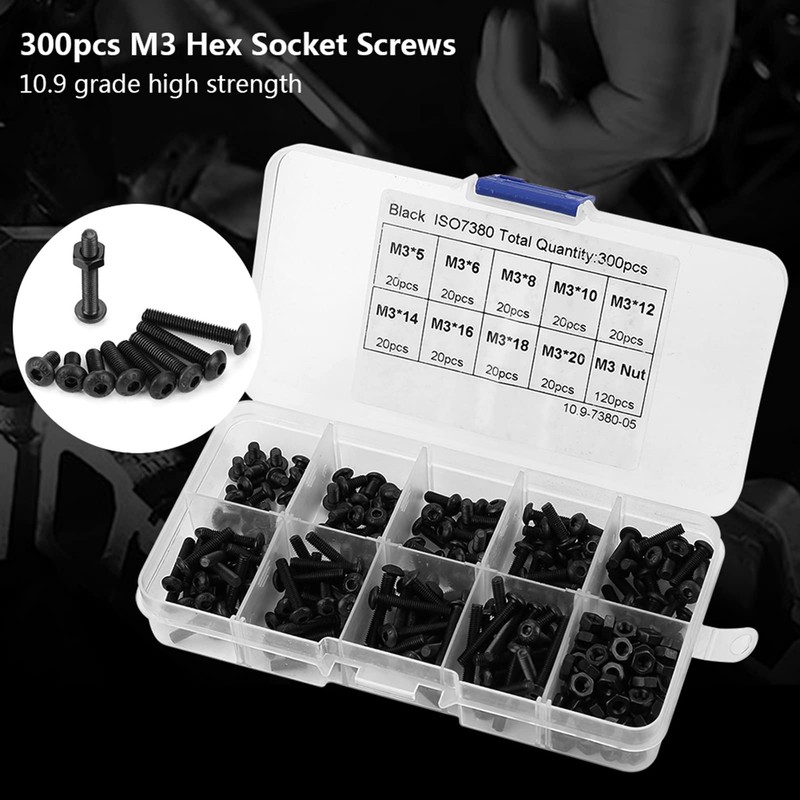Hilitand Hex Socket Button Bolts Hex Nut Kit M3 x