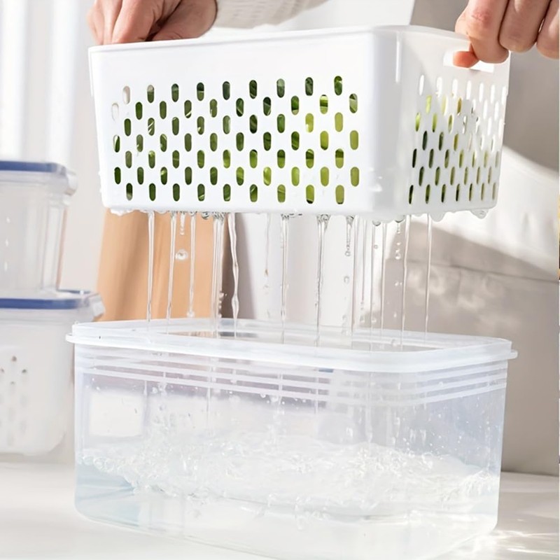 2 Pack Fruit Storage Containers for Fridge with Removable Drain