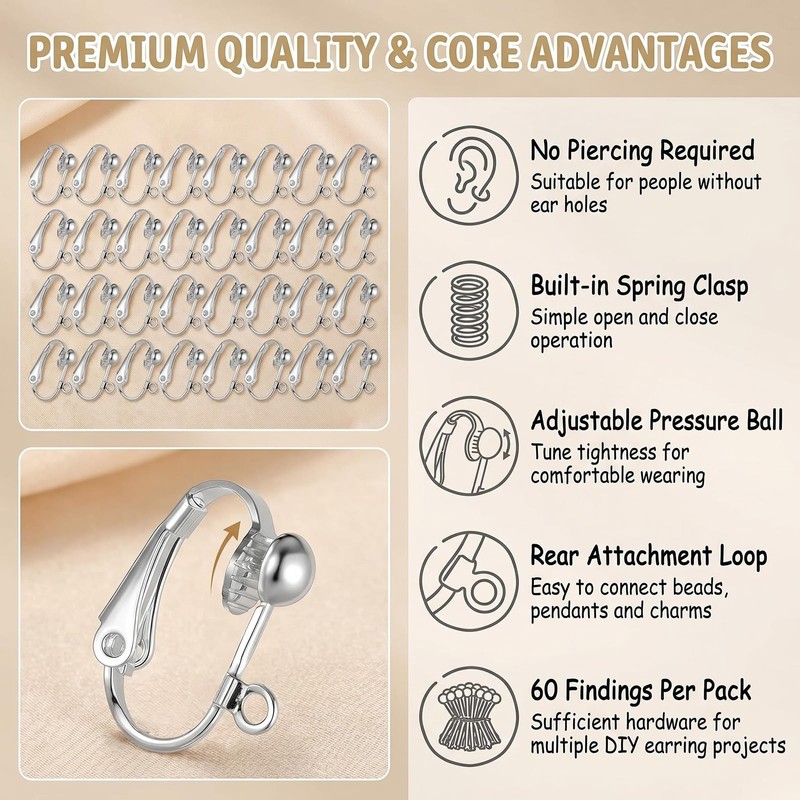 60 Pcs Clip Earring Converters for Jewelry Making