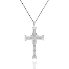 Men's Zirconia Large Cross Necklace Women's Stainless Steel Religious Jewelry with 24 Inch Pearl Chain Fashionable Hip Hop Jewelry Suitable for Gifts