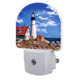 sndheke Beautiful White Lighthouse Night Light Plug into Wall, Ocean Seaside Lighthouse Dusk to Dawn Night Light Plug in,0.5w Energy Saving Sleep Friendly Night Light for Kids Boys Girls Home Decor