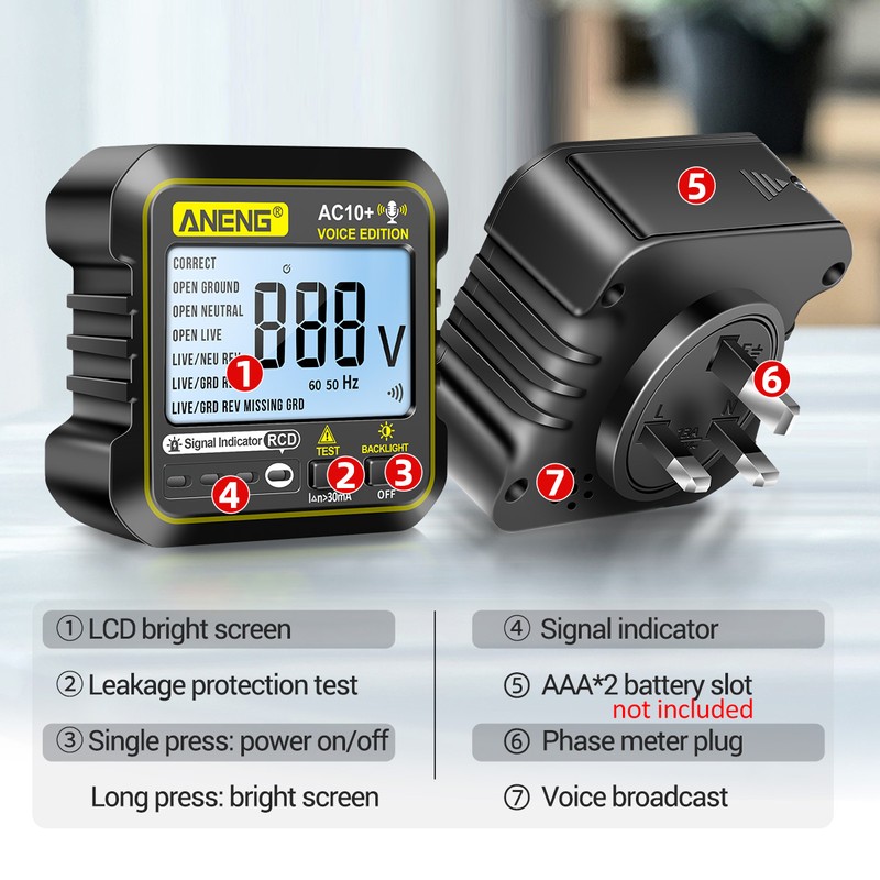 ANENG Multi-function Voice Broadcast Socket Tester Leakage Protection Socket Polarity