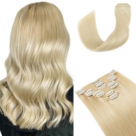S-noilite Clip in Hair Extensions Real Human Hair Double Weft Thick Remy Hair Pieces Full Head 8PCS Straight Short 10inch 110g 613 Bleach Blonde
