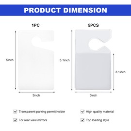 SHMZK 6 PCS Clear Parking Permit Holder, 3×5 Inches Transparent Vertical Parking Lot Pass Rearview Mirror Hanger, Recyclable Parking Permit Hang Tag for Car Passes Permits Stickers