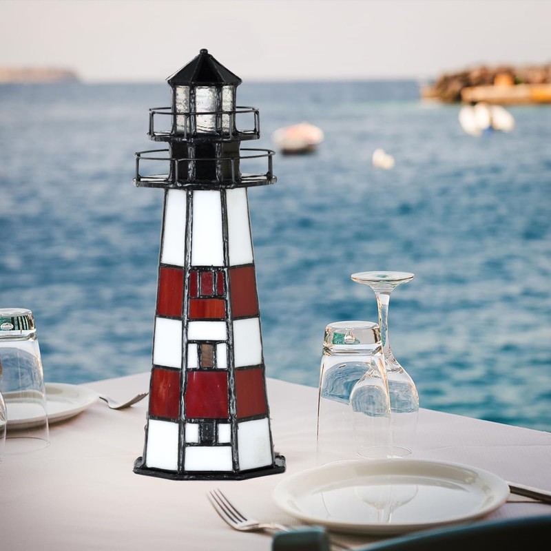 HomeBeauty A0016 Tiffany Lighthouse Lamp Stained Glass Accent Table lamp
