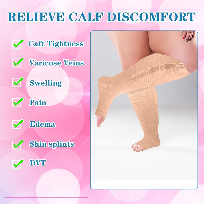 Hillban 2 Pair Plus Size Calf Zipper Compression Socks 15