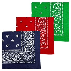 MDSTYLE 3 PCS Extra Large Bandanas 27” x 27” 100% Cotton for Men & Women Paisley Handkerchief Headband Scarf Jumbo Bandana (Green/Navy Blue/Red)