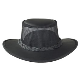 Barmah Hats Foldaway Bronco Cooler Leather Hat - Item 1062 (Small, Black)