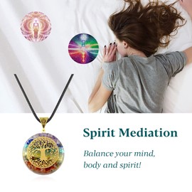 SEKDAQ Yoga Orgone 7 Chakra Pendant Tree of Life, Orgonite Necklace Healing Reiki Woman Mediation Gifts (Pink Crystal)