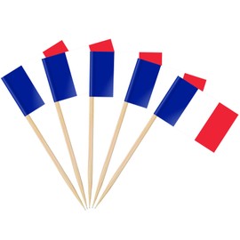AhfuLife France Flag Toothpick Cocktail Picks, 100 Pcs Small France Flag Cupcake Toppers, Mini France Stick Flags Double-sided for Olympic Decorations, French Party Decorations