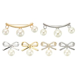 PATIKIL Artificial Bow/Pearl Brooch Pins, 1Pcs Fashion Brooch Safety Pins Clips for Women Sweater Shawl Dress Clothing Decoration Accessories, Silver