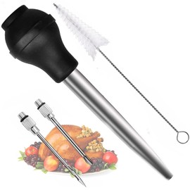 VIMIA Turkey Baster Roasting Syringe Meat Syringe with 2 Needles, 304 Stainless Steel Spice Syringe, Turkey Pipette, Kitchen Tool for Grill, BBQ, Meat, Beef, with Cleaning Brush