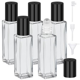 Segbeauty 0.34oz Glass Essential Oil Roller Bottles, 5pcs 10ml Roll On Bottles, Refillable Anointing Oil Bottle with Dispensing Tool Kit, Light Gray Perfume Bottle Empty, Travel Size Containers