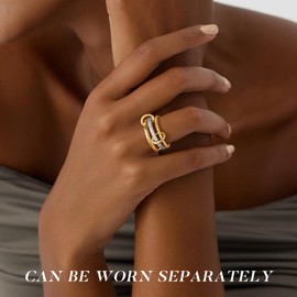 TINGN Stackable Ring for Women Dainty Gold Ring CZ Mixed Thumb Rings Non Tarnish Interlocked Fidget Rings for Anxiety Women