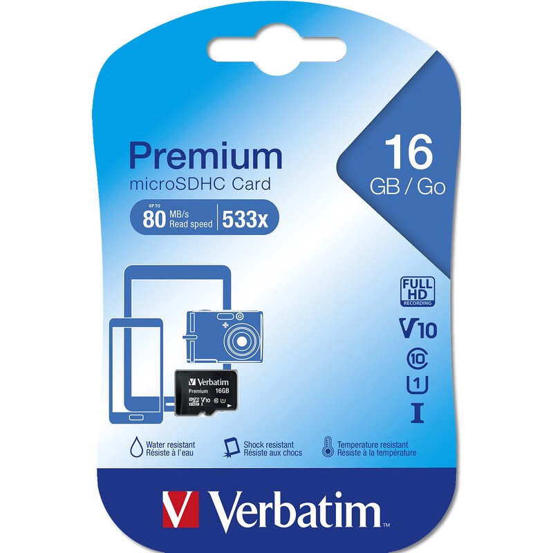 Verbatim 44010 16 GB Class 10 MicroSDHC Memory Card