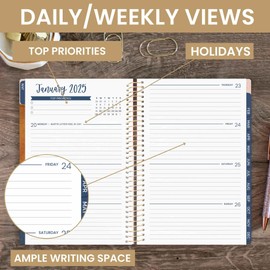 bloom daily planners 2025 Calendar Year Day Planner (January 2025 - December 2025) - 5.5” x 8.25” - Weekly/Monthly Agenda Organizer Book with Stickers & Bookmark - Earthy Abstract, Blue