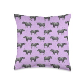 Purple Rhino Rhinoceros Safari Wild Animal African Pattern Throw Pillow