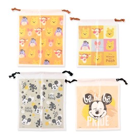 MENBLY Cute Vinyl Drawstring Bags Winnie-Bear-Pooh & Micky-Mousey - 4pcs Small & Large Set - Versatile & Portable - Gift Bags, Party Favors - Lightweight Draw string Backpack Bag Closure