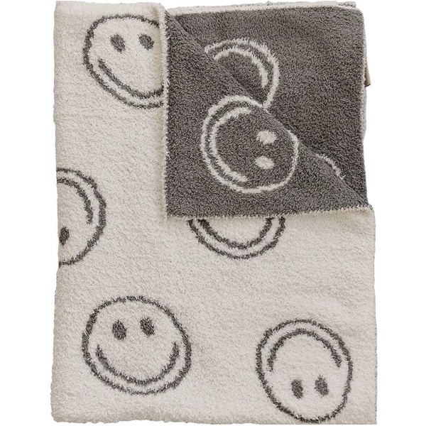 Mebie Baby Charcoal Smiley Plush Baby Blanket 30x40 - Soft,