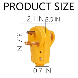 Mandark 30Amp RV Plug, Heavy Duty NEMA TT-30P Replacement Male Plug Adaptor, 125V Camper Electrical Power Connector with Ergonomic Grip Handle, Compatible with Caravans, Trailers（Male/Yellow）
