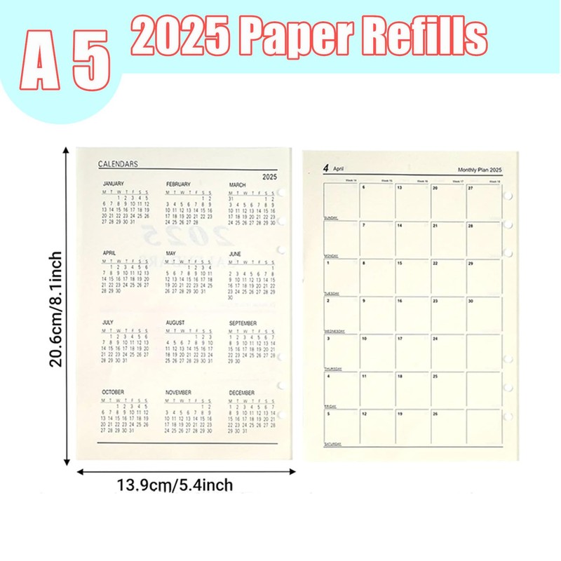 2025 Refill Paper, 176 Sheets A5 Lined Paper Refill Paper
