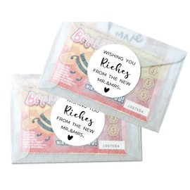 120pcs Wedding Lottery Wishing Stickers - Wishing You Riches from the New Mr. and Mrs.- Perfect for Wedding Favors