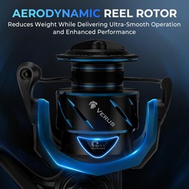 KastKing Verus Spinning Reel, Ultra-Lightweight 5oz Fishing Reel, 5.2:1/6.2:1 Gear Ratio, Aerodynamic Reel Rotor, 10+1 Stainless Steel Bearings, Lightweight Nylitech Body&Rotor, Carbon Fiber Drag