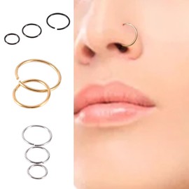 Vctitil 9 Pcs Fake Nose Rings Hoops, Faux Lip Rings, Fake Septum Piercing, Fake Nose Piercing, Faux Nose Rings Clip On Cartilage Hoop