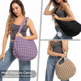 Puffer Tote Bag for Women Large Quilted Tote Bag Quilted Carryall Bag Soft Puffy Crossbody Bag Hobo Handbags Puff Purse