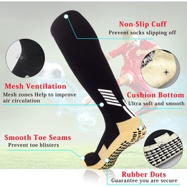 MENDENG Grip Socks Soccer Non Slip Socks for Men with Grippers Anti Slip Socks Non Skid Training Athletic Socks 2P