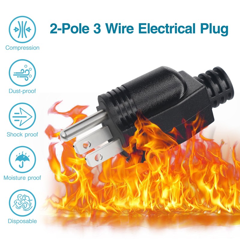 NEMA 5-15P Electrical Replacement Plugs，125V 15A 2-Pole 3-Wire Grounding Replacement