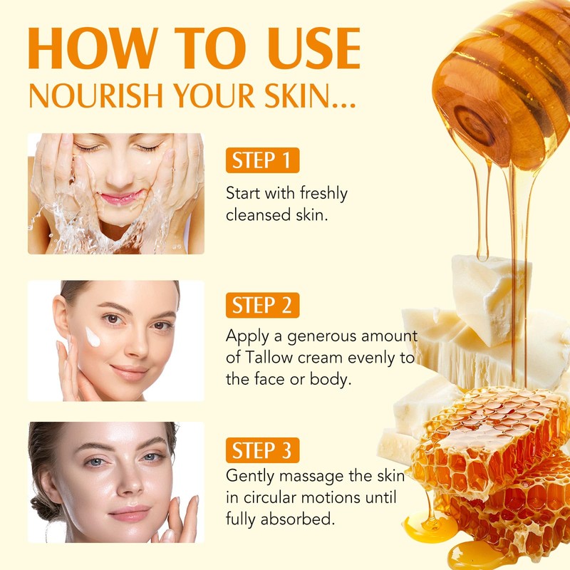 Meifenla Beef Tallow for Skin, Tallow and Honey Cream Natural