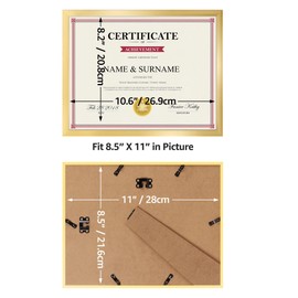 Giftgarden 8.5x11 Picture Frame Gold, Certificate Award Document Diploma 8.5 by 11 Thin Frame for Wall Tabletop Display, Single