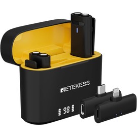 Retekess TG103 Lapel Microphone Wireless, 2 Pcs Lavalier Mic, 2 Mic Capsule Array Pickup, AI Noise Reduction, Mute/Reverberation, Microphone for Video Recording