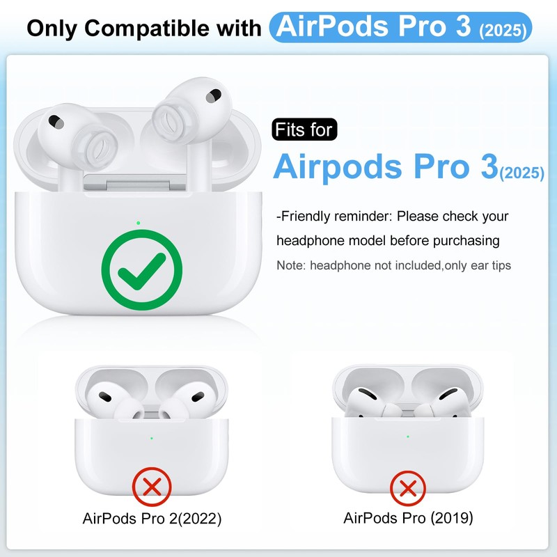 Replacement Ear Tips Compatible with AirPods Pro 3 (3 Pairs,S/M/L,Clear)