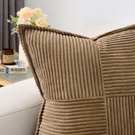 HAUSSY Brown Large Decorative Throw Pillow Covers 26x26 Inch Set of 2,Soft Solid Corduroy Striped Cushion Case,Square Euro Pillow Shams,Modern Home Decor for Couch,Bed