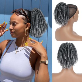Oseti Short Grey Drawstring Ponytail for Black Women 6inch Gray Curly Ponytail Clip in on Ponytails Hair Extensions Lovely Afro Ponytails Hair Synthetic Fake Loc Ponytail Hairpieces for Women