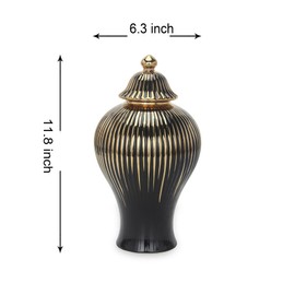 Udorich Elegant Black and Gold Ceramic Decorative Ginger Jar Vase for Home Décor, Versatile Storage and Flower Display