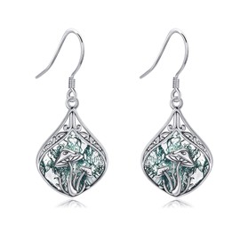 Moss Agate Mushroom Dangle Earrings Sterling Silver Mushroom Jewelry Gift for Women