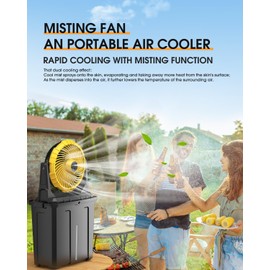 Ausic Outdoor Misting Fan Portable 9L Bucket, 10-inch Mist Fans for Patios/Camping/Beach/Golf etc., 30000mAh USB Rechargeable Battery Powered Floor Water Cooling Fan, 3 Strong Winds, 3 Spray Mister
