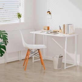 4NM 39.4" Small Folding Desk, Simple Assembly Computer Desk Home Office Desk Study Writing Table for Small Space Offices - All White