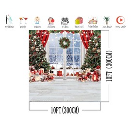 AIIKES 10x10FT Christmas Backdrop Christmas Window Photography Backdrop Winter Snow Backdrop Christmas Tree Gift Party Decoration Backdrop XY72