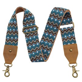 Nefelibata Purse Strap-2" Crazy Horse Leather Wide Shoulder Strap Adjustable Replacement,Jacquard Embroidery Crossbody Bag Straps, Ethnic style blue, L