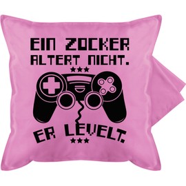 Cushion Cover – Decorative Cushion Hobby – A Gamer Does Not Age – He Levels – 50 x 50 cm – Pink – Gift Gamer Cushion Covers Gaming Cuddly Cushion Gamers Pillow Statement Cushion Cover Controller Cover