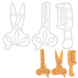 Set of 3 Hairdresser Theme Cookie Cutters (Cutting Scissors, Thinning Scissors, and Comb), 3 Pieces