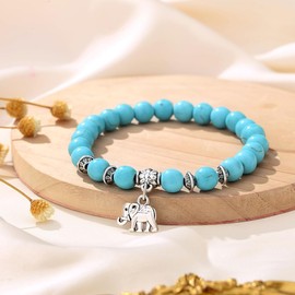 MAIBAOTA Elephant Gifts for Women, Elephant Bracelet, Inspirational Gifts, Strength Bracelets for Women, Anxiety Relief Bracelet, 8 mm Stretch Natural Green Turquoise Beaded Bracelets