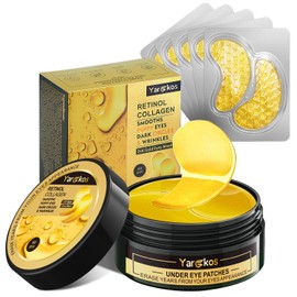 60 Pieces 24K Gold Under Eye Patches with 5 Pieces Travel Eye Mask, 30 Pairs Women Undereye Mask for Dark Circles Puffy Eye Treatment, Gel Pads Moisturising for Swelling Wrinkles