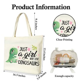 seclate Canvas Tote Bag, Dinosaurs Lover Gift Tote Bags for Women, Reusable Cloth Cotton Bags for Travel Shopping Beach, Animal Lovers Birthday Gifts - G01