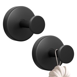 FANYITY 2-Pack Black Suction Cup Hooks for Shower and Bathroom - 15lbs Heavy Duty Shower Hooks for Glass Door, Mirror, Tile Wall | Bathroom Towel Holder, No Drill Hanging Hangers(Suction Cup Black 2)